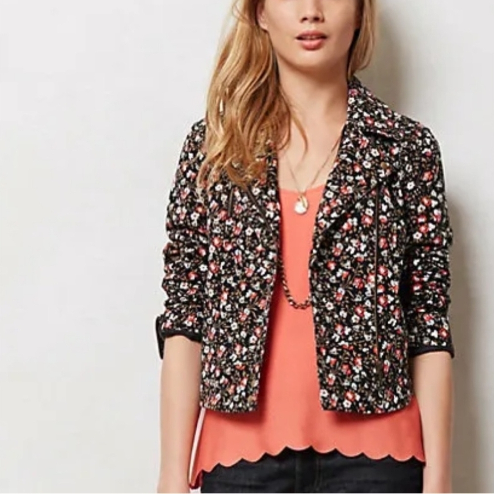 Hei Hei Anthropologie Tinsley Floral Cropped Asymmetrical Zip Moto Jacket